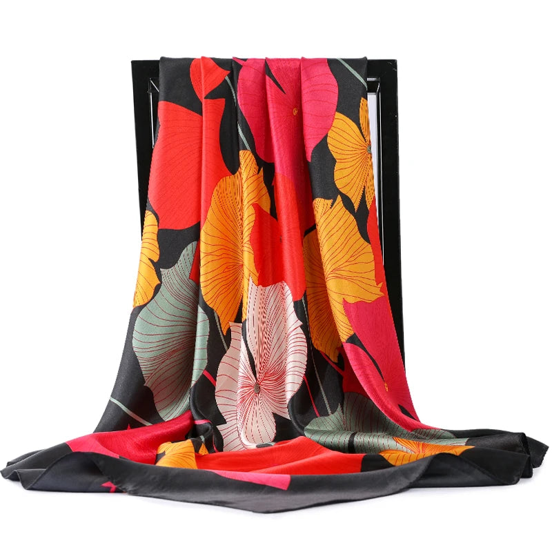 90*90cm Silk Scarves Women Foulard Satin Square Head Hijab Ladies Luxury Brand Shawls Bandana Large wrap bandanna muffler pareo