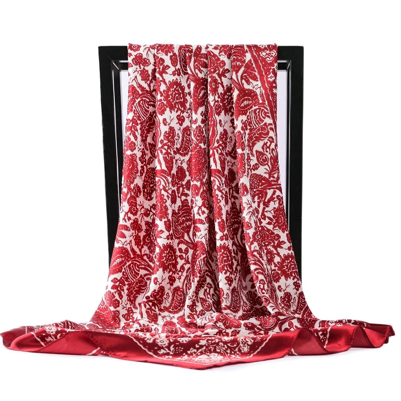 90*90cm Silk Scarves Women Foulard Satin Square Head Hijab Ladies Luxury Brand Shawls Bandana Large wrap bandanna muffler pareo