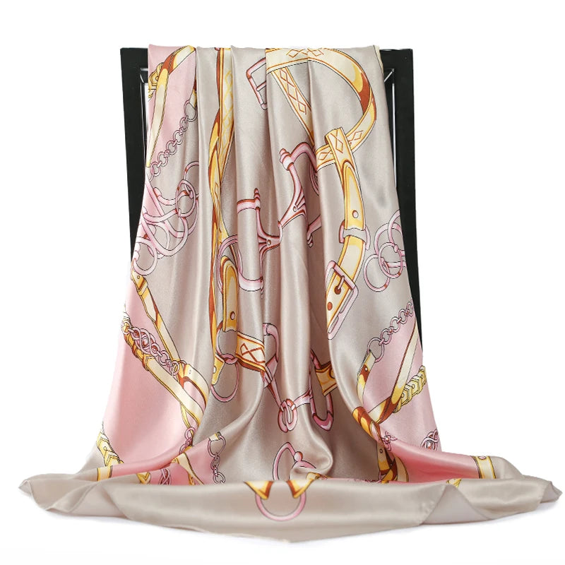 90*90cm Silk Scarves Women Foulard Satin Square Head Hijab Ladies Luxury Brand Shawls Bandana Large wrap bandanna muffler pareo