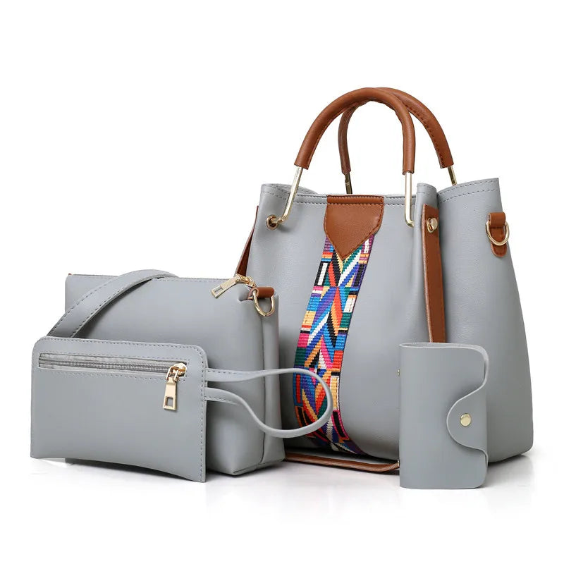 Conjunto de bolsas femininas 4 em 1, perfeito para organizar seus pertences com estilo. Inclui bolsa de ombro, crossbody e acessórios práticos para o dia a dia.