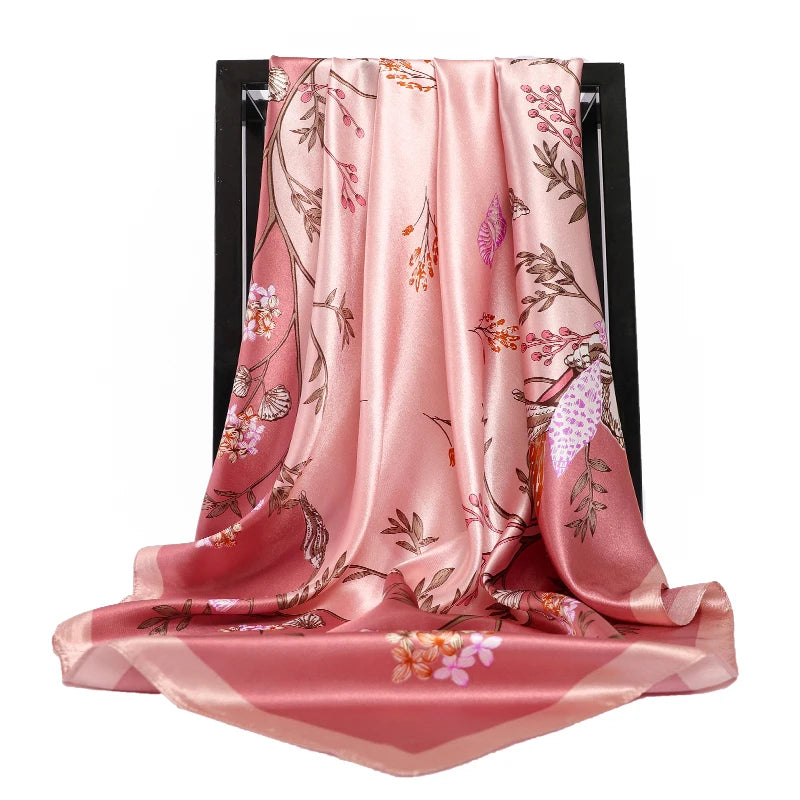 90*90cm Silk Scarves Women Foulard Satin Square Head Hijab Ladies Luxury Brand Shawls Bandana Large wrap bandanna muffler pareo