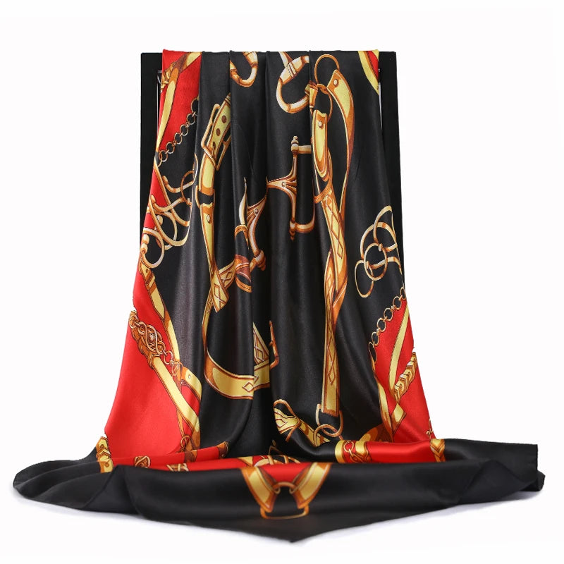 90*90cm Silk Scarves Women Foulard Satin Square Head Hijab Ladies Luxury Brand Shawls Bandana Large wrap bandanna muffler pareo