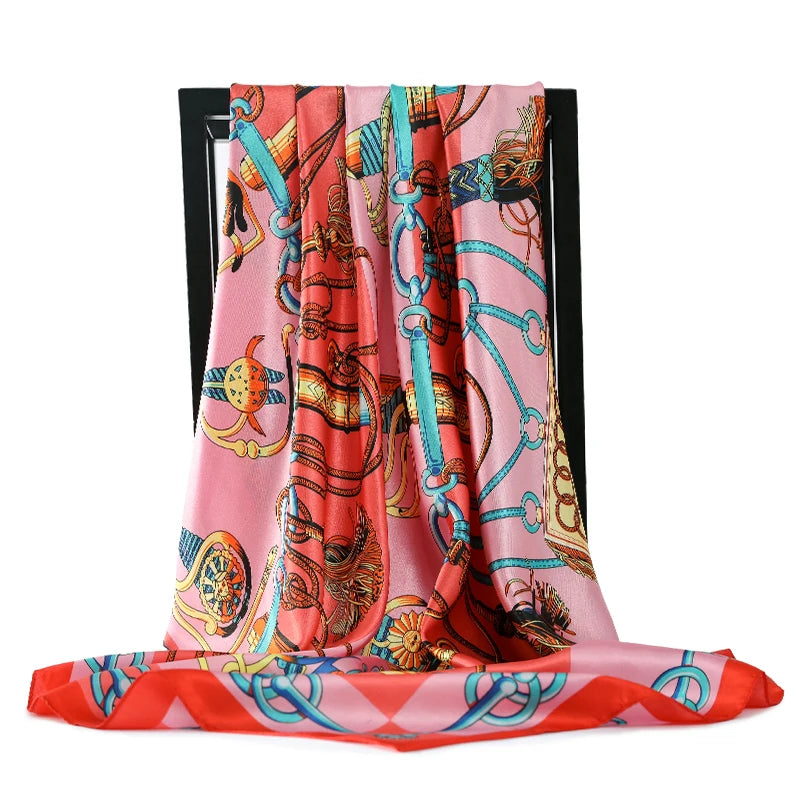 90*90cm Silk Scarves Women Foulard Satin Square Head Hijab Ladies Luxury Brand Shawls Bandana Large wrap bandanna muffler pareo