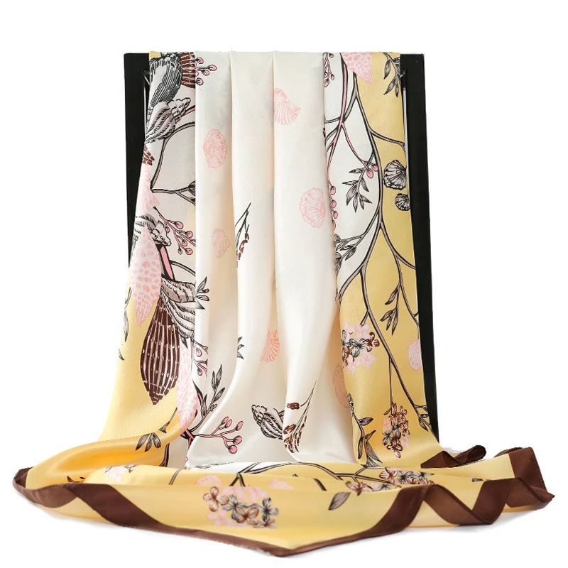 90*90cm Silk Scarves Women Foulard Satin Square Head Hijab Ladies Luxury Brand Shawls Bandana Large wrap bandanna muffler pareo