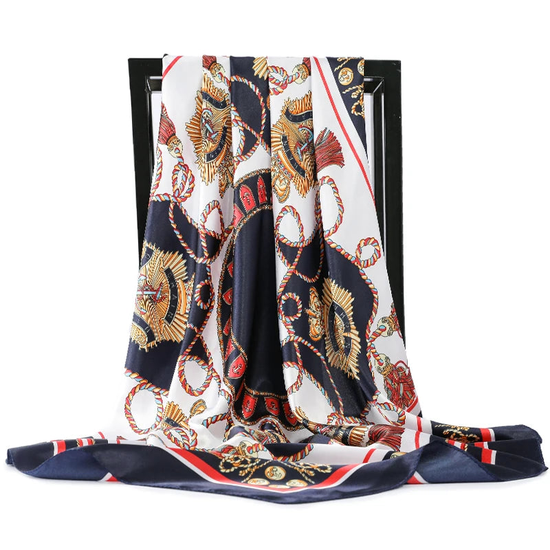 90*90cm Silk Scarves Women Foulard Satin Square Head Hijab Ladies Luxury Brand Shawls Bandana Large wrap bandanna muffler pareo