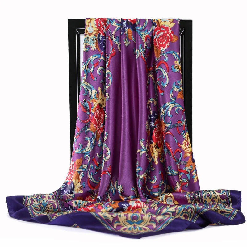 90*90cm Silk Scarves Women Foulard Satin Square Head Hijab Ladies Luxury Brand Shawls Bandana Large wrap bandanna muffler pareo