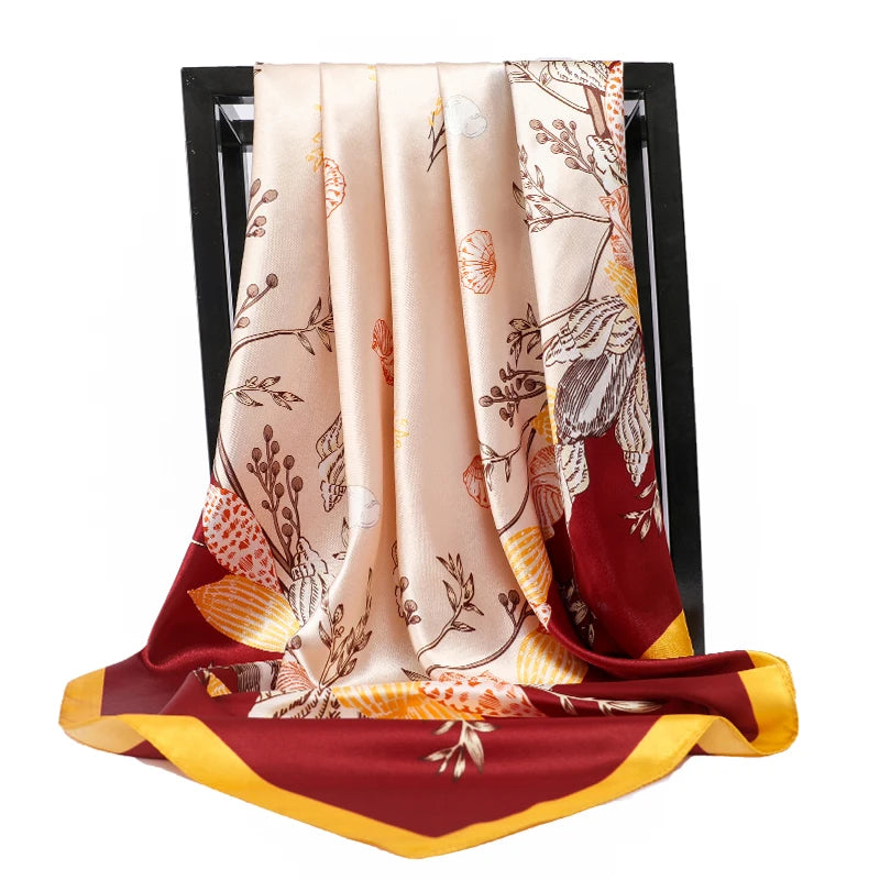 90*90cm Silk Scarves Women Foulard Satin Square Head Hijab Ladies Luxury Brand Shawls Bandana Large wrap bandanna muffler pareo