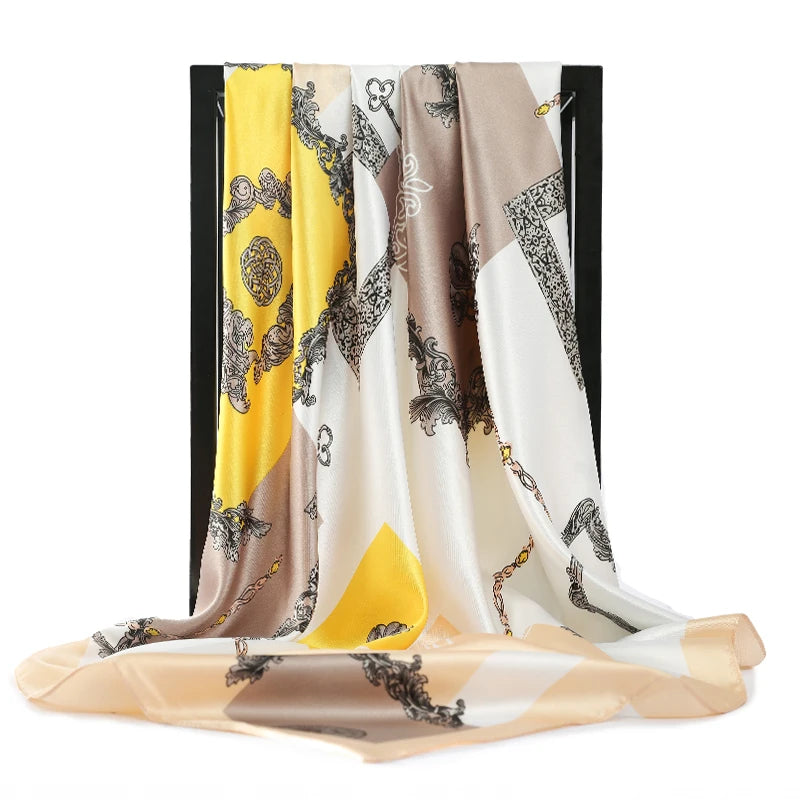 90*90cm Silk Scarves Women Foulard Satin Square Head Hijab Ladies Luxury Brand Shawls Bandana Large wrap bandanna muffler pareo