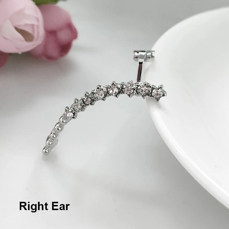 1Pcs Punk Rock Rhinestone Crystal Ear Cuff Wrap Stud Earring for Women Cartilage Piercing Jewelry Ear Clips Earrings 3 Colors