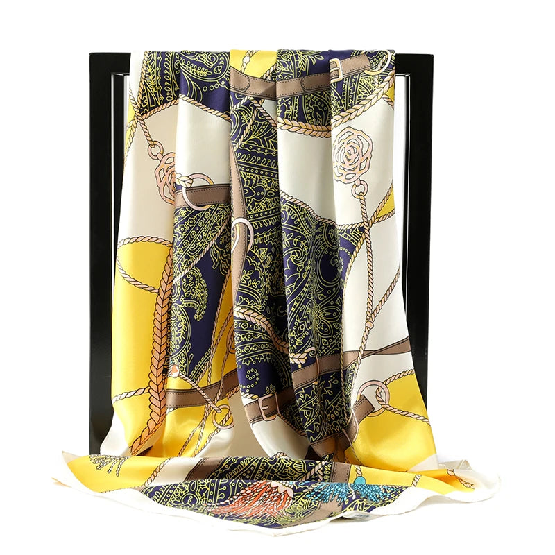 90*90cm Silk Scarves Women Foulard Satin Square Head Hijab Ladies Luxury Brand Shawls Bandana Large wrap bandanna muffler pareo