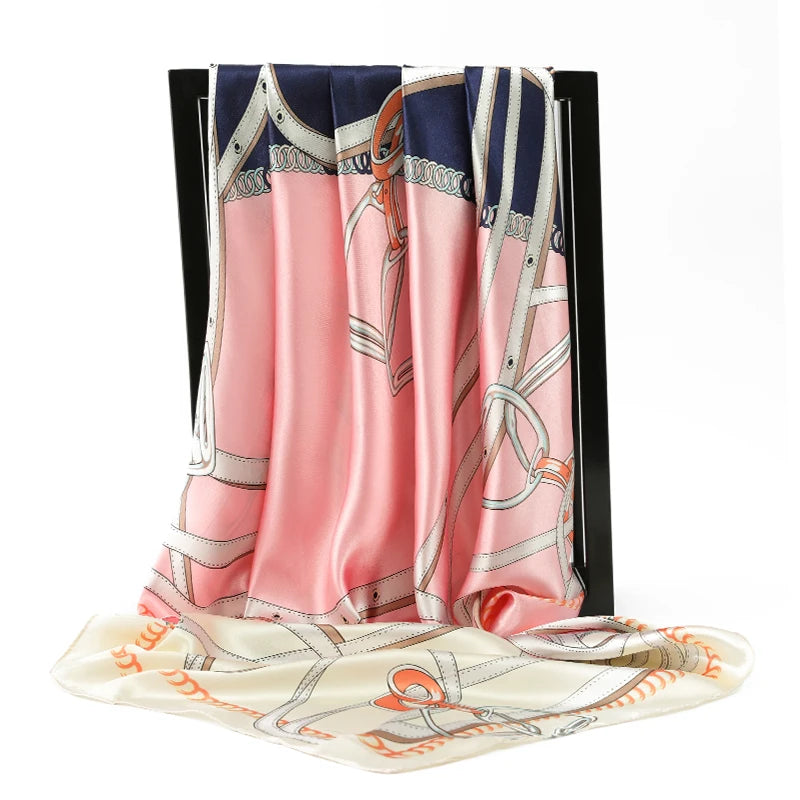 90*90cm Silk Scarves Women Foulard Satin Square Head Hijab Ladies Luxury Brand Shawls Bandana Large wrap bandanna muffler pareo
