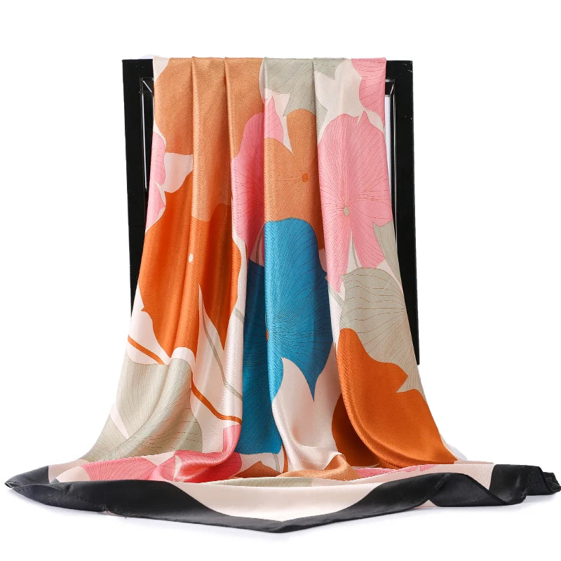 90*90cm Silk Scarves Women Foulard Satin Square Head Hijab Ladies Luxury Brand Shawls Bandana Large wrap bandanna muffler pareo