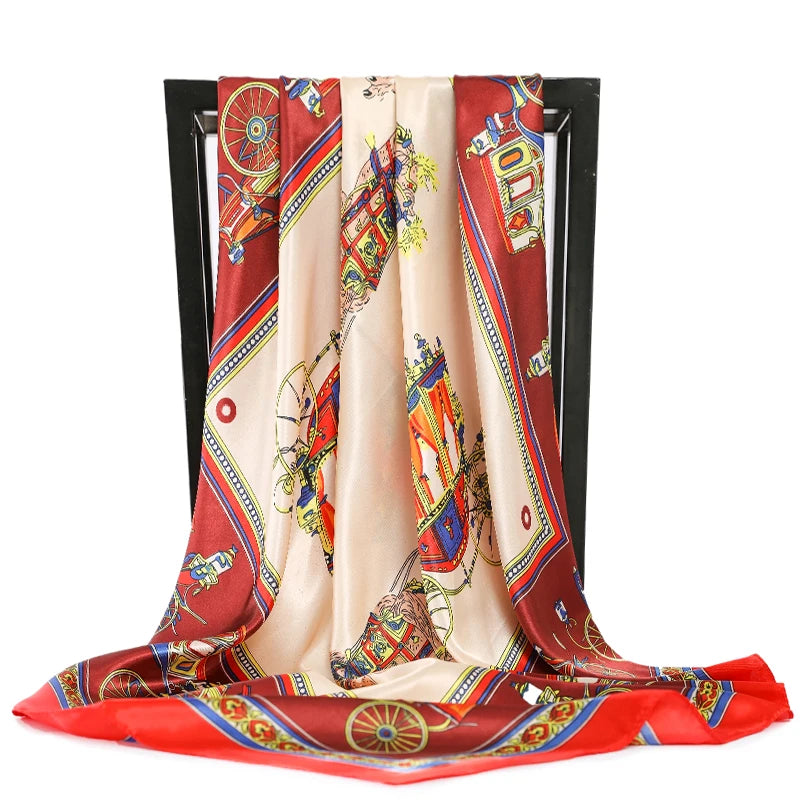 90*90cm Silk Scarves Women Foulard Satin Square Head Hijab Ladies Luxury Brand Shawls Bandana Large wrap bandanna muffler pareo