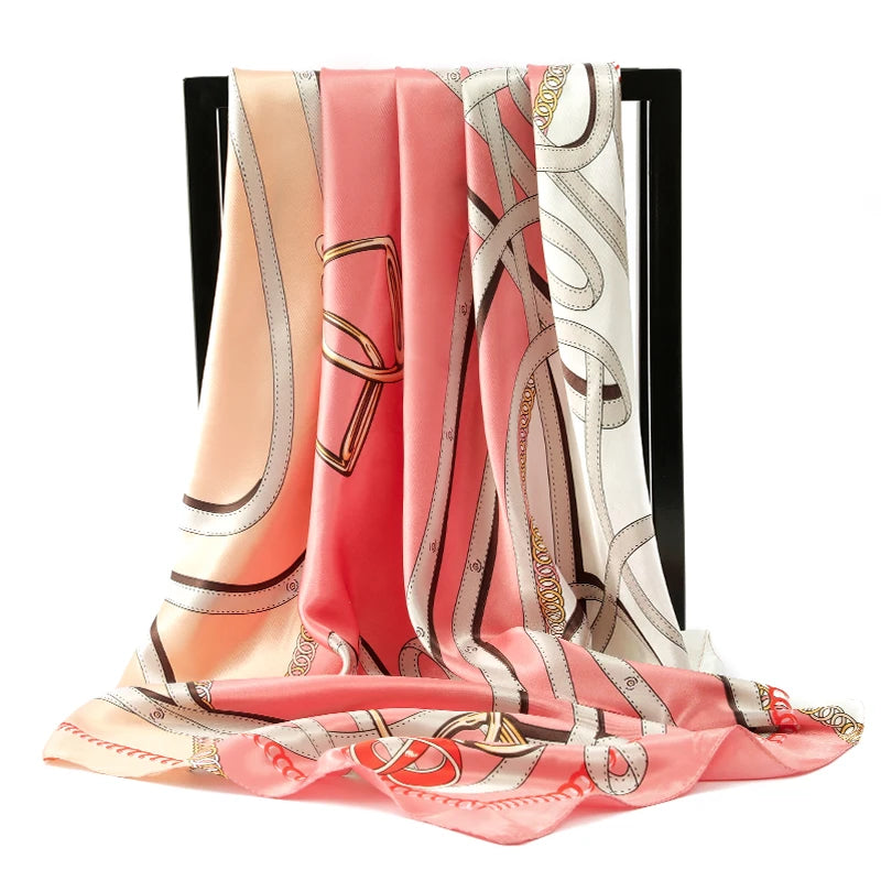 90*90cm Silk Scarves Women Foulard Satin Square Head Hijab Ladies Luxury Brand Shawls Bandana Large wrap bandanna muffler pareo