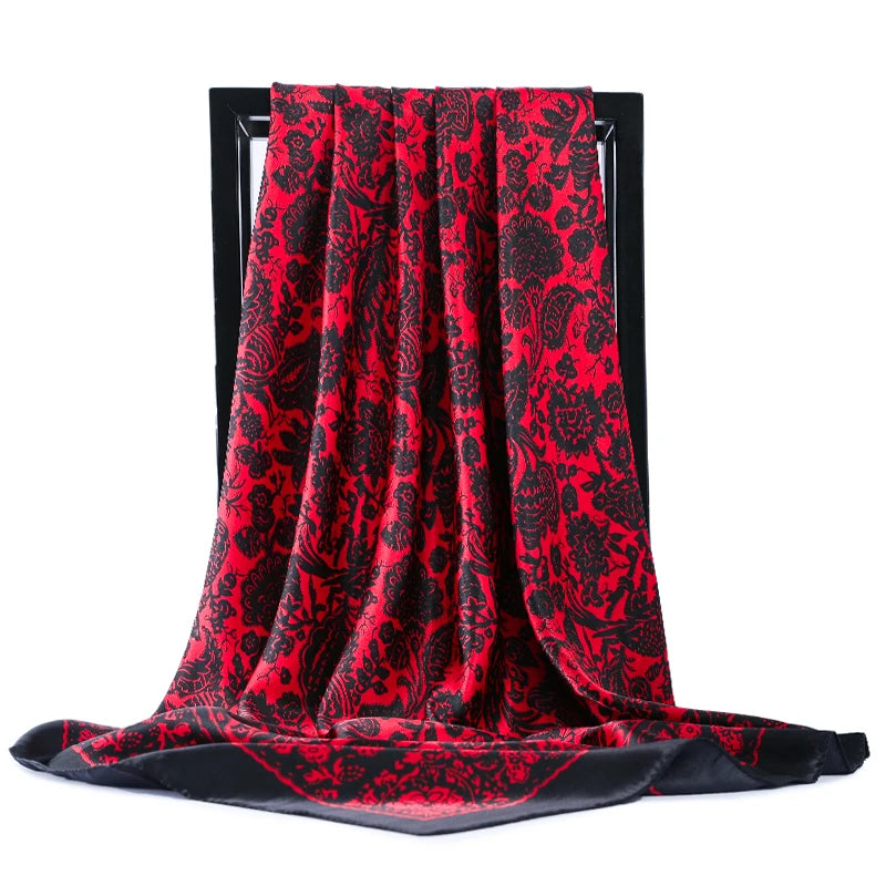 90*90cm Silk Scarves Women Foulard Satin Square Head Hijab Ladies Luxury Brand Shawls Bandana Large wrap bandanna muffler pareo