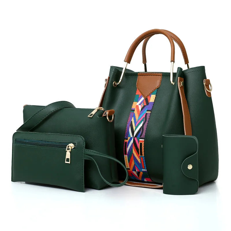 Conjunto de bolsas femininas 4 em 1, perfeito para organizar seus pertences com estilo. Inclui bolsa de ombro, crossbody e acessórios práticos para o dia a dia.