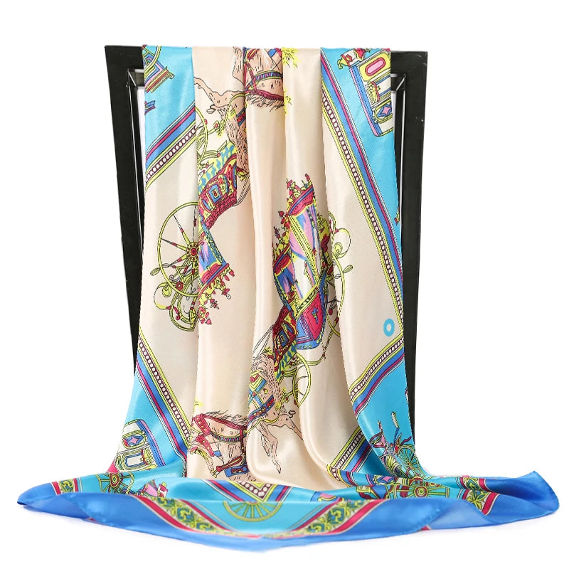 90*90cm Silk Scarves Women Foulard Satin Square Head Hijab Ladies Luxury Brand Shawls Bandana Large wrap bandanna muffler pareo