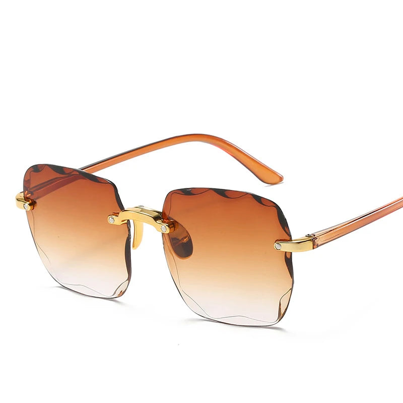 Óculos de Sol Feminino e Masculino – Quadrado, Sem Aro, Lentes Vermelhas UV400