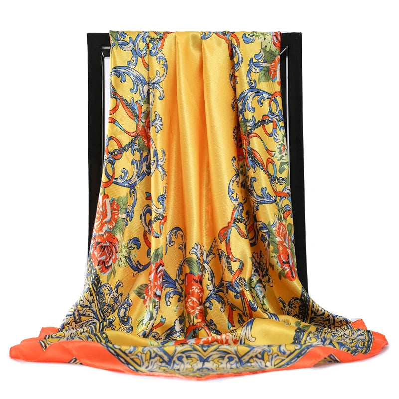 90*90cm Silk Scarves Women Foulard Satin Square Head Hijab Ladies Luxury Brand Shawls Bandana Large wrap bandanna muffler pareo