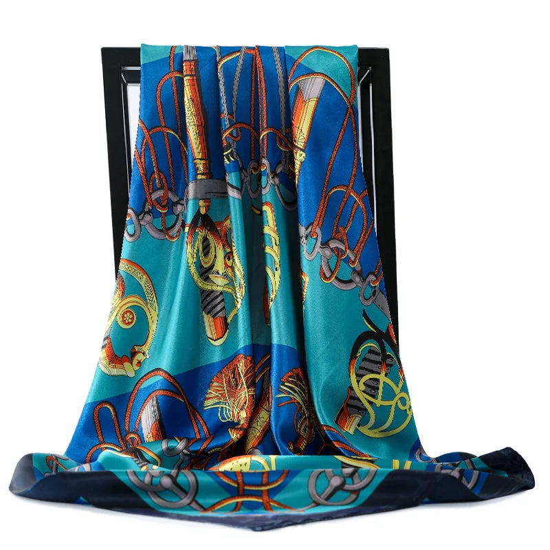 90*90cm Silk Scarves Women Foulard Satin Square Head Hijab Ladies Luxury Brand Shawls Bandana Large wrap bandanna muffler pareo