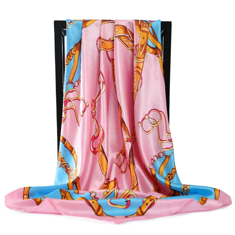 90*90cm Silk Scarves Women Foulard Satin Square Head Hijab Ladies Luxury Brand Shawls Bandana Large wrap bandanna muffler pareo