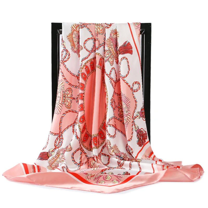 90*90cm Silk Scarves Women Foulard Satin Square Head Hijab Ladies Luxury Brand Shawls Bandana Large wrap bandanna muffler pareo