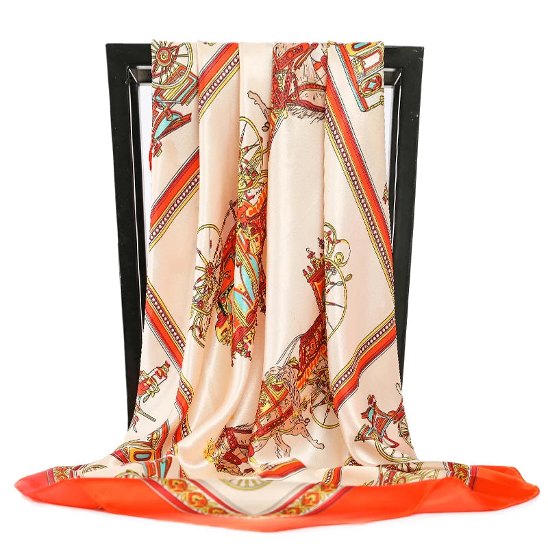 90*90cm Silk Scarves Women Foulard Satin Square Head Hijab Ladies Luxury Brand Shawls Bandana Large wrap bandanna muffler pareo
