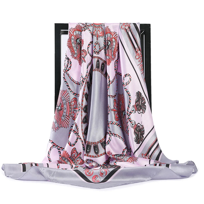 90*90cm Silk Scarves Women Foulard Satin Square Head Hijab Ladies Luxury Brand Shawls Bandana Large wrap bandanna muffler pareo