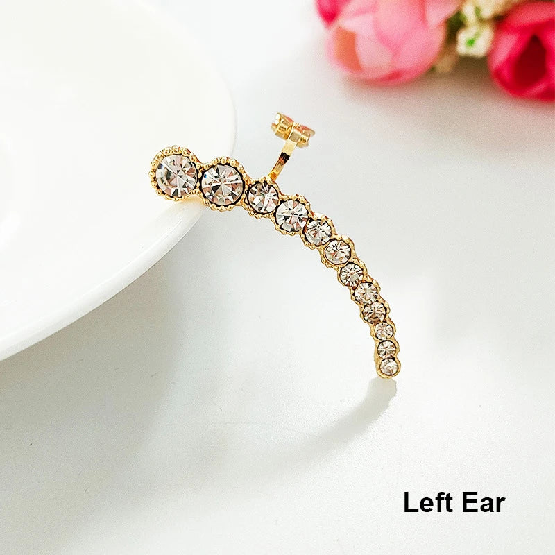 1Pcs Punk Rock Rhinestone Crystal Ear Cuff Wrap Stud Earring for Women Cartilage Piercing Jewelry Ear Clips Earrings 3 Colors
