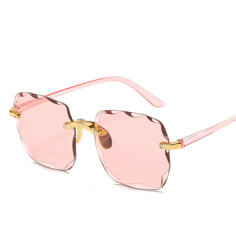 Óculos de Sol Feminino e Masculino – Quadrado, Sem Aro, Lentes Vermelhas UV400