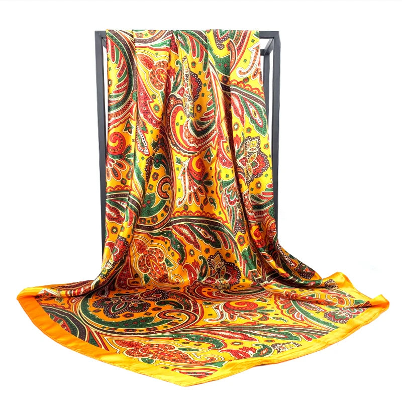 90*90cm Silk Scarves Women Foulard Satin Square Head Hijab Ladies Luxury Brand Shawls Bandana Large wrap bandanna muffler pareo