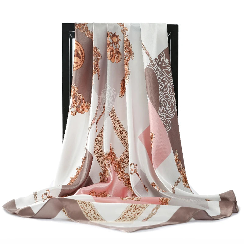 90*90cm Silk Scarves Women Foulard Satin Square Head Hijab Ladies Luxury Brand Shawls Bandana Large wrap bandanna muffler pareo