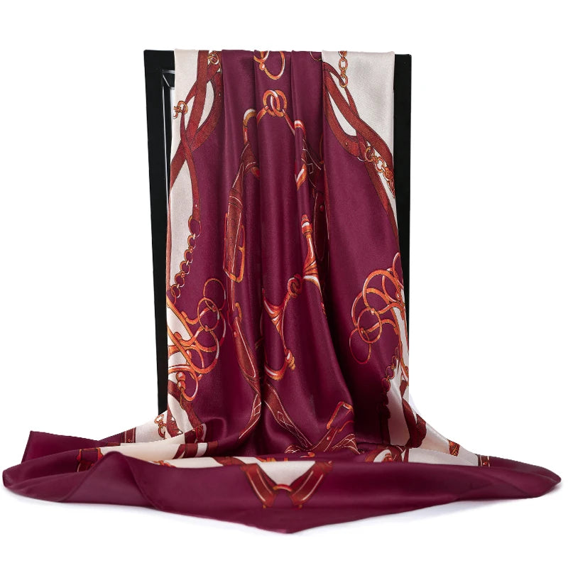 90*90cm Silk Scarves Women Foulard Satin Square Head Hijab Ladies Luxury Brand Shawls Bandana Large wrap bandanna muffler pareo