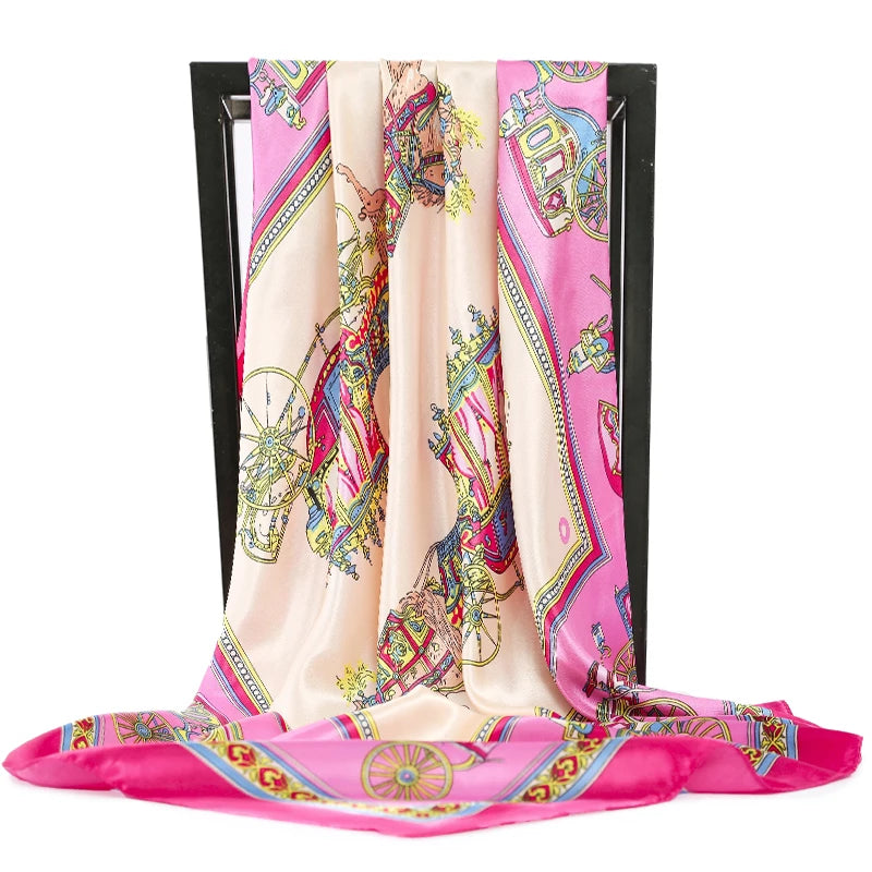 90*90cm Silk Scarves Women Foulard Satin Square Head Hijab Ladies Luxury Brand Shawls Bandana Large wrap bandanna muffler pareo