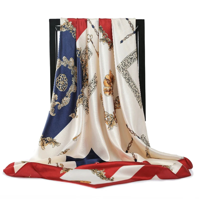 90*90cm Silk Scarves Women Foulard Satin Square Head Hijab Ladies Luxury Brand Shawls Bandana Large wrap bandanna muffler pareo