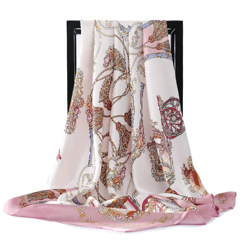 90*90cm Silk Scarves Women Foulard Satin Square Head Hijab Ladies Luxury Brand Shawls Bandana Large wrap bandanna muffler pareo
