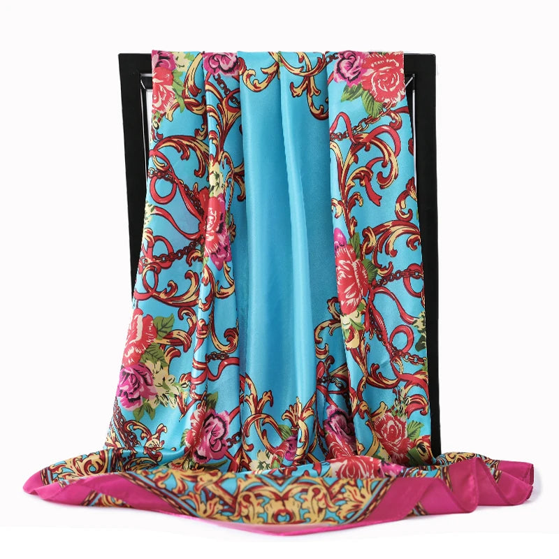 90*90cm Silk Scarves Women Foulard Satin Square Head Hijab Ladies Luxury Brand Shawls Bandana Large wrap bandanna muffler pareo