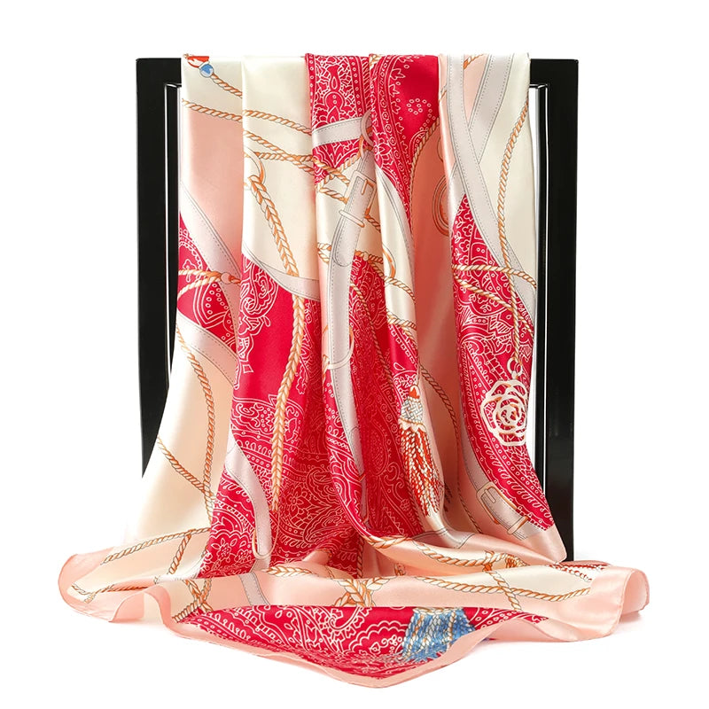 90*90cm Silk Scarves Women Foulard Satin Square Head Hijab Ladies Luxury Brand Shawls Bandana Large wrap bandanna muffler pareo