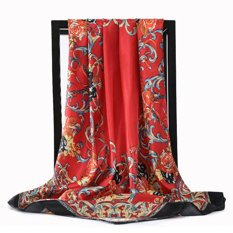 90*90cm Silk Scarves Women Foulard Satin Square Head Hijab Ladies Luxury Brand Shawls Bandana Large wrap bandanna muffler pareo