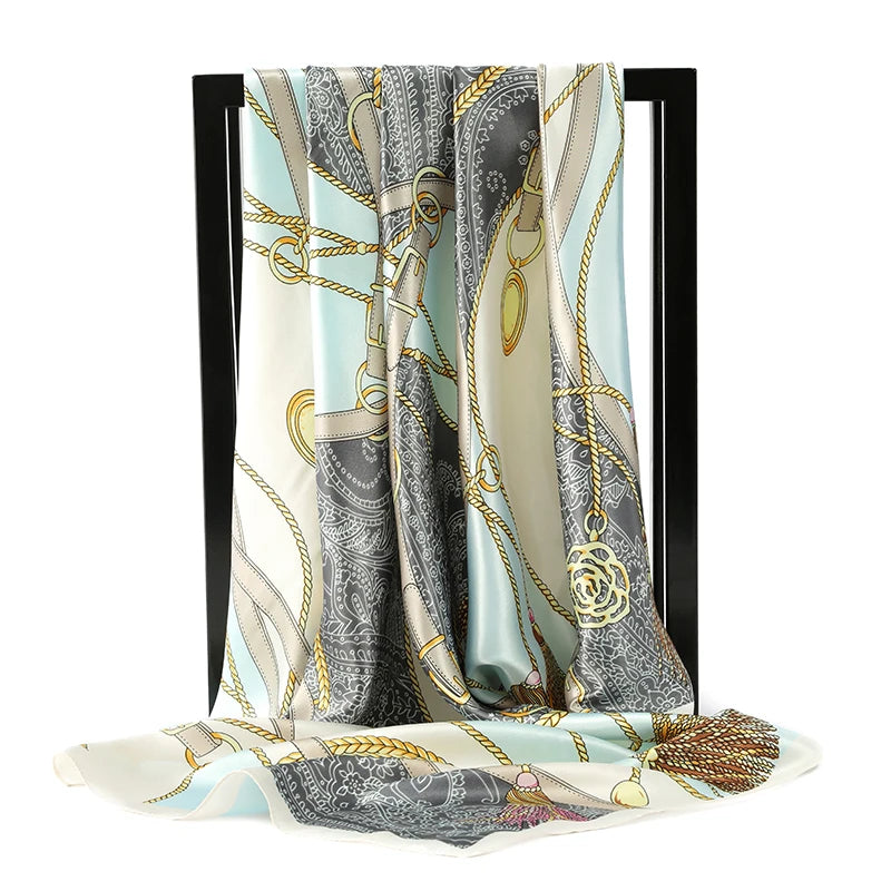 90*90cm Silk Scarves Women Foulard Satin Square Head Hijab Ladies Luxury Brand Shawls Bandana Large wrap bandanna muffler pareo