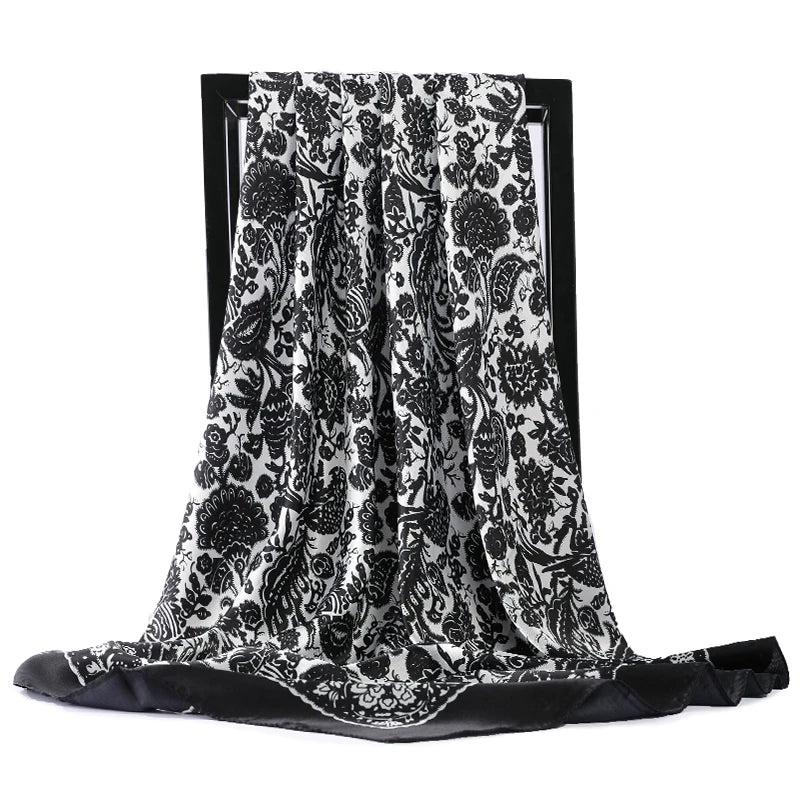 90*90cm Silk Scarves Women Foulard Satin Square Head Hijab Ladies Luxury Brand Shawls Bandana Large wrap bandanna muffler pareo