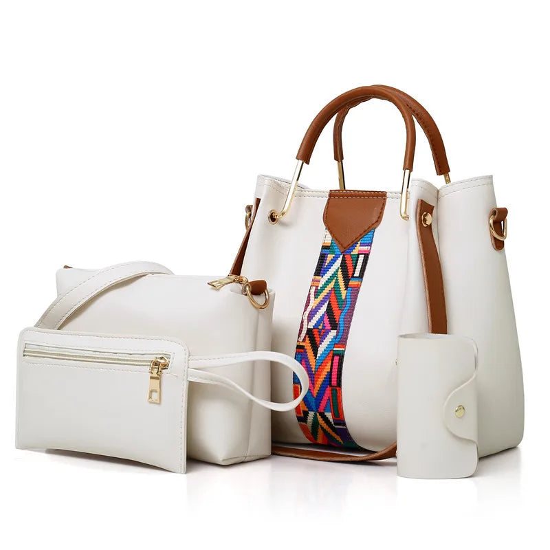 Conjunto de bolsas femininas 4 em 1, perfeito para organizar seus pertences com estilo. Inclui bolsa de ombro, crossbody e acessórios práticos para o dia a dia.