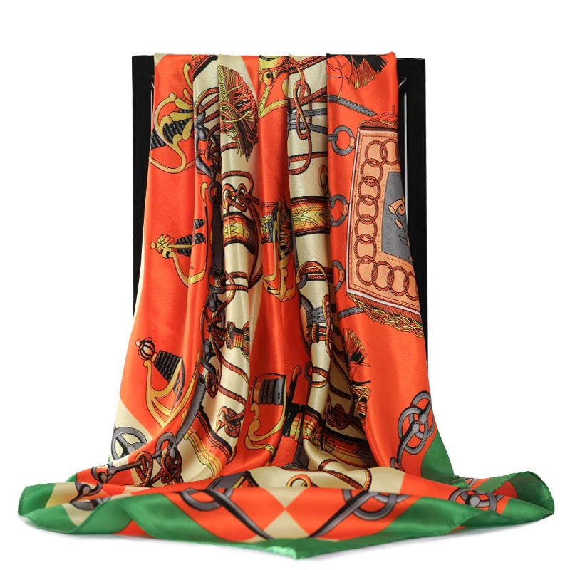 90*90cm Silk Scarves Women Foulard Satin Square Head Hijab Ladies Luxury Brand Shawls Bandana Large wrap bandanna muffler pareo