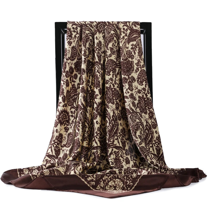 90*90cm Silk Scarves Women Foulard Satin Square Head Hijab Ladies Luxury Brand Shawls Bandana Large wrap bandanna muffler pareo