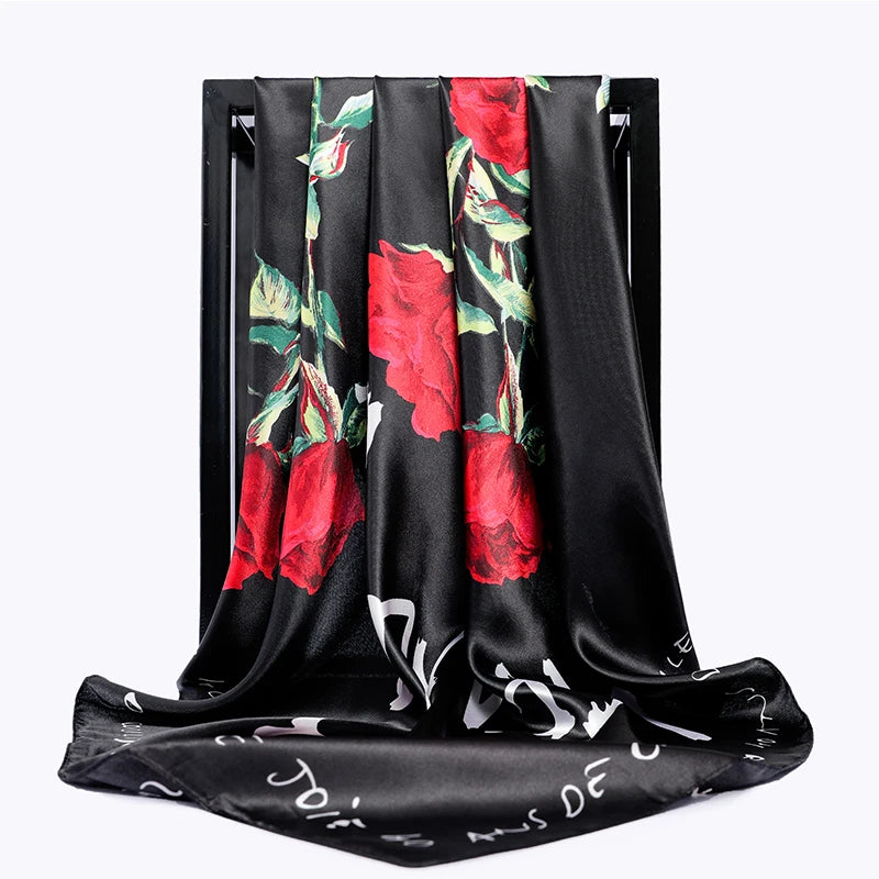 90*90cm Silk Scarves Women Foulard Satin Square Head Hijab Ladies Luxury Brand Shawls Bandana Large wrap bandanna muffler pareo