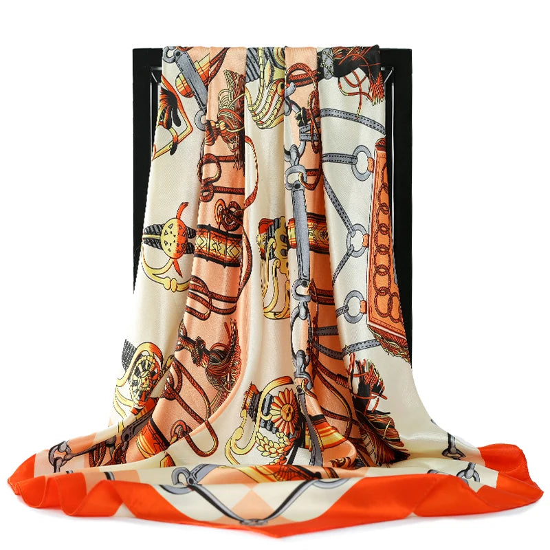 90*90cm Silk Scarves Women Foulard Satin Square Head Hijab Ladies Luxury Brand Shawls Bandana Large wrap bandanna muffler pareo
