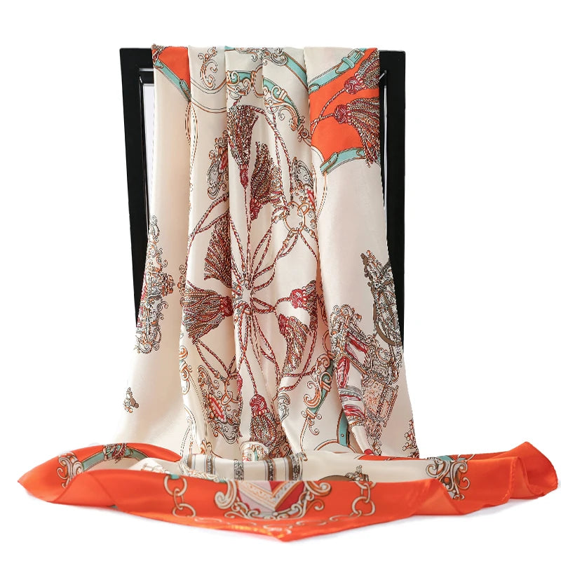 90*90cm Silk Scarves Women Foulard Satin Square Head Hijab Ladies Luxury Brand Shawls Bandana Large wrap bandanna muffler pareo