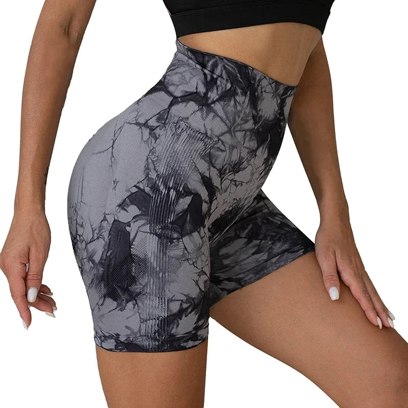 Shorts de Yoga Feminino Tie Dye | Shorts Fitness de Cintura Alta