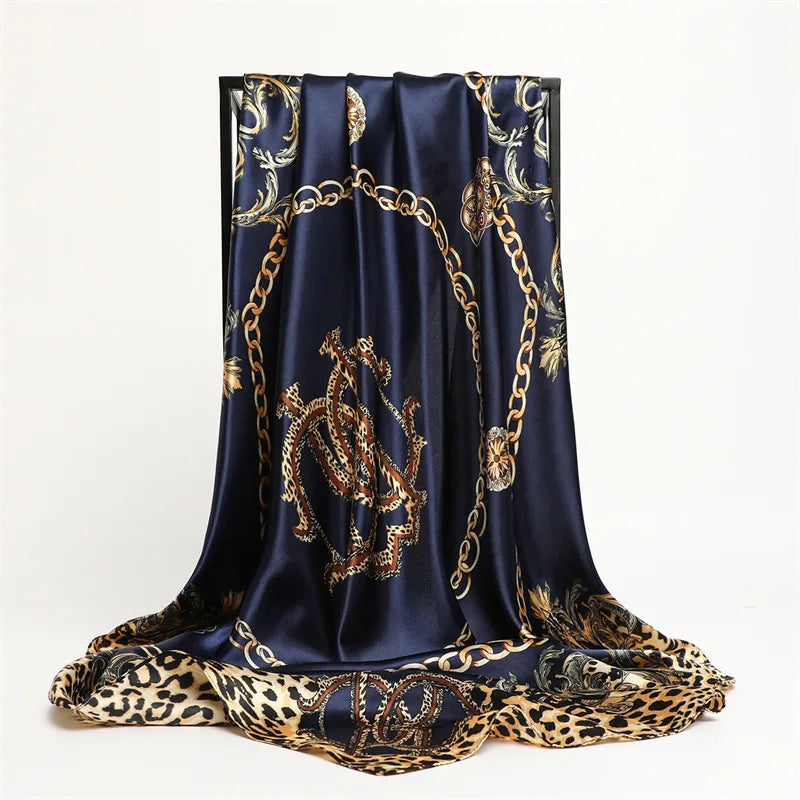 Lenço de Seda Feminino 90x90cm – Estampa Quadrada Grande, Versátil como Bandana, Hijab, Echarpe ou Acessório de Cabelo