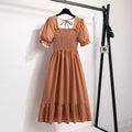 Vestido Feminino Chiffon Primavera Verão – Manga Curta, Cintura Elástica e Saia Plissada